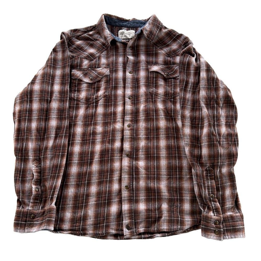 Cody James Mens 2XL Brown Plaid Pearl Snap Western Shirt Cowboy Rodeo XXL